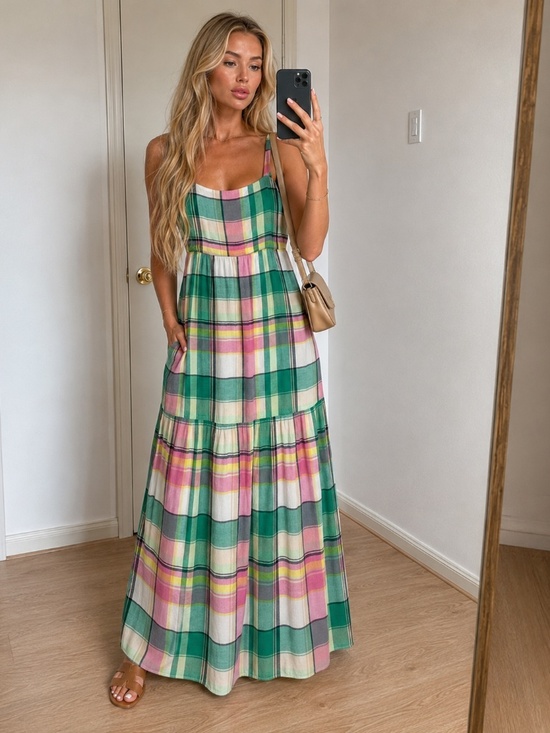 LOFT Dresses & Skirts - LOFT Plaid Gauze Tiered Maxi Dress Pockets Petites LP
